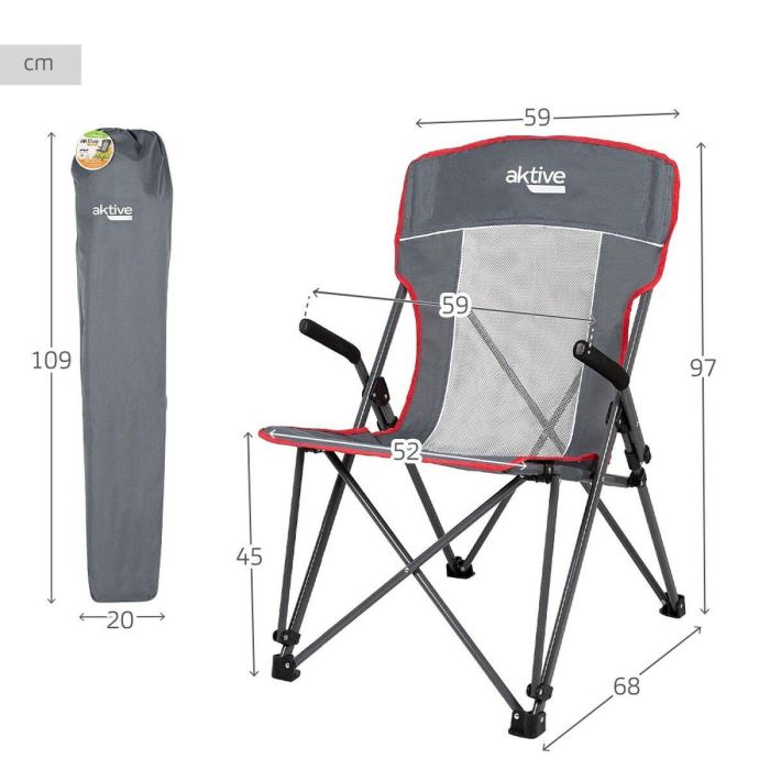 Silla de Camping Plegable Aktive Gris 59 x 97 x 68 cm (2 Unidades) 3