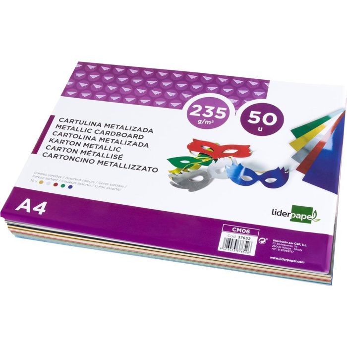 Cartulina Liderpapel A4 235 gr-M2 Metalizada 5 Colores Surtidos Paquete De 50 Hojas 2