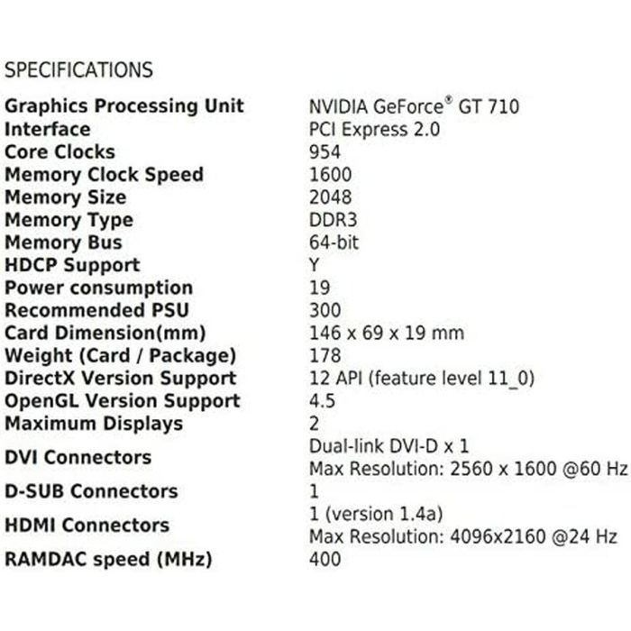 Tarjeta Gráfica MSI NVIDIA GeForce GT 710 GDDR3 20 Tarjeta Gráfica MSI NVIDIA GeForce GT 710 GDDR3 20