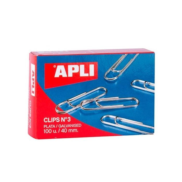 Apli Clips Plateados Nº 3 - 40 mm Caja De 100 -10 Cajas- Apli Clips Plateados Nº 3 - 40 mm Caja De 100 -10 Cajas-