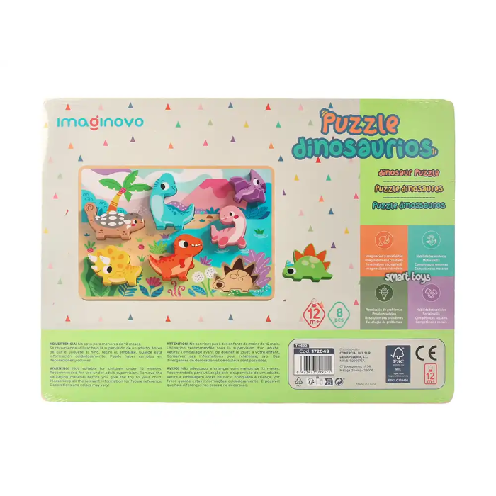 Imaginovo Puzle Infantil Madera 3D Dinosaurios +12 Meses 8 Piezas 29,5x22x1,7cm 6