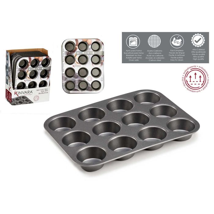 Kinvara Molde de Cocina de Metal para 12 Unidades, 250 ml, Antiadherente, Acero Carbono, 26x20x2 cm (24 Unidades) Kinvara Molde de Cocina de Metal para 12 Unidades, 250 ml, Antiadherente, Acero Carbono, 26x20x2 cm (24 Unidades)