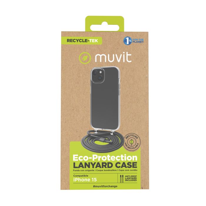 Muvit Funda Recycletek para iPhone 15 - Transparente, Ecológica, Certificación GRS 7 Muvit Funda Recycletek para iPhone 15 - Transparente, Ecológica, Certificación GRS 7