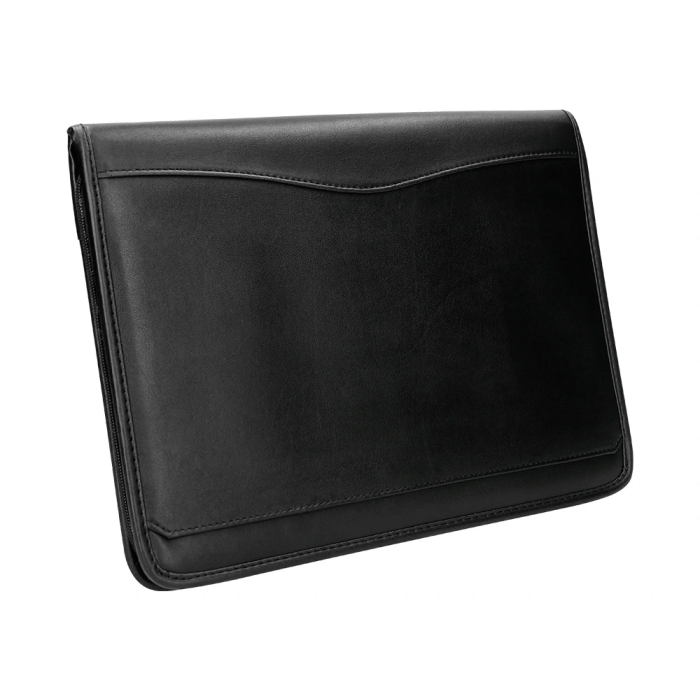 Q-connect Carpeta Portafolios con Cremallera, Calculadora y Bolsa para Móvil, Plástico tacto Piel, 260x355 mm, Negro 2