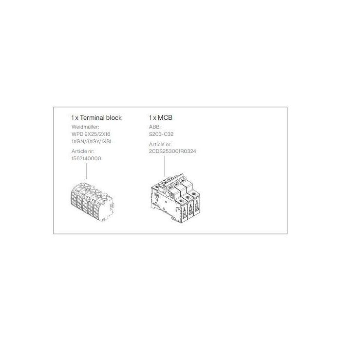 Charge Amps Kit de Instalación Dawn para MCB Interior, Bloque de Terminales y MCB Charge Amps Kit de Instalación Dawn para MCB Interior, Bloque de Terminales y MCB