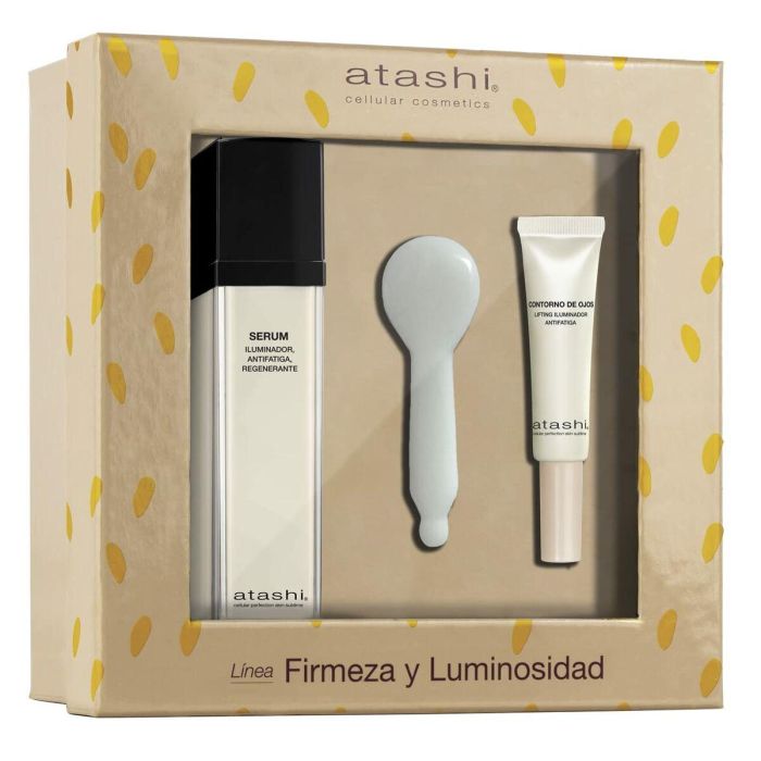 Atashi Set Sérum Firmeza y Luminosidad 3 pz (Sérum 50ml + Contorno Ojos 15ml + Gua Sha) Antiedad, Antimanchas, Piel Sensible