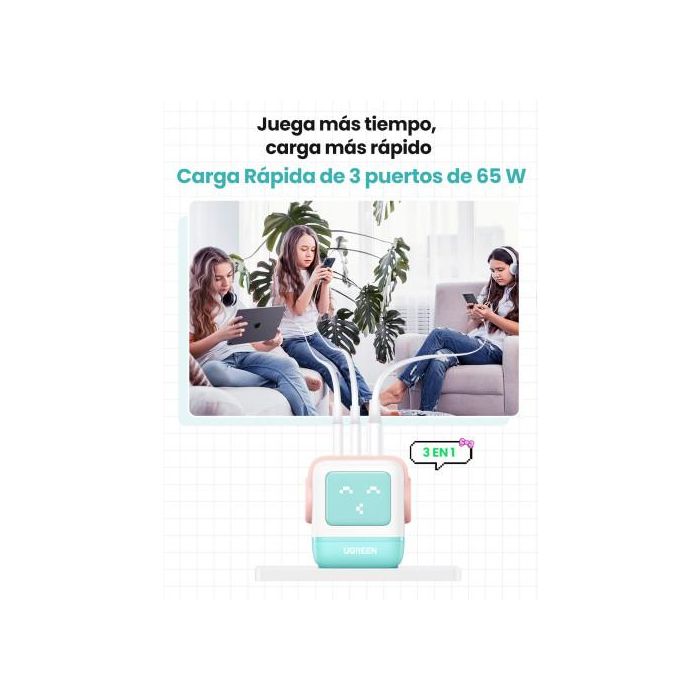 UGREEN Cargador Rápido GaN 65W 3 Puertos USB C/A con Pantalla LED, Azul - Ref. 35855 UGREEN Cargador Rápido GaN 65W 3 Puertos USB C/A con Pantalla LED, Azul - Ref. 35855