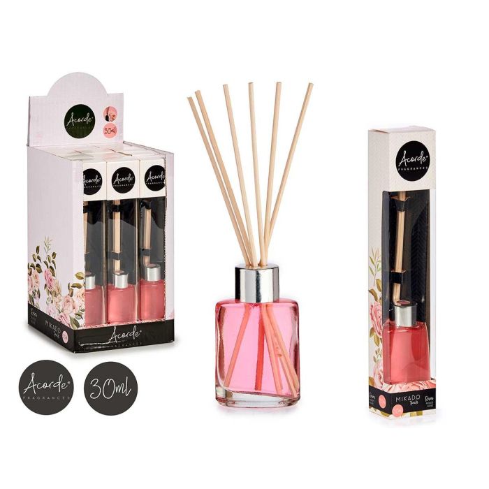 Mikado 30 ml Rosa - Difusor Aroma Natural, Vidrio y Ratan, 4.4x7.9x2.9 cm - Acorde (24 Unidades) Mikado 30 ml Rosa - Difusor Aroma Natural, Vidrio y Ratan, 4.4x7.9x2.9 cm - Acorde (24 Unidades)