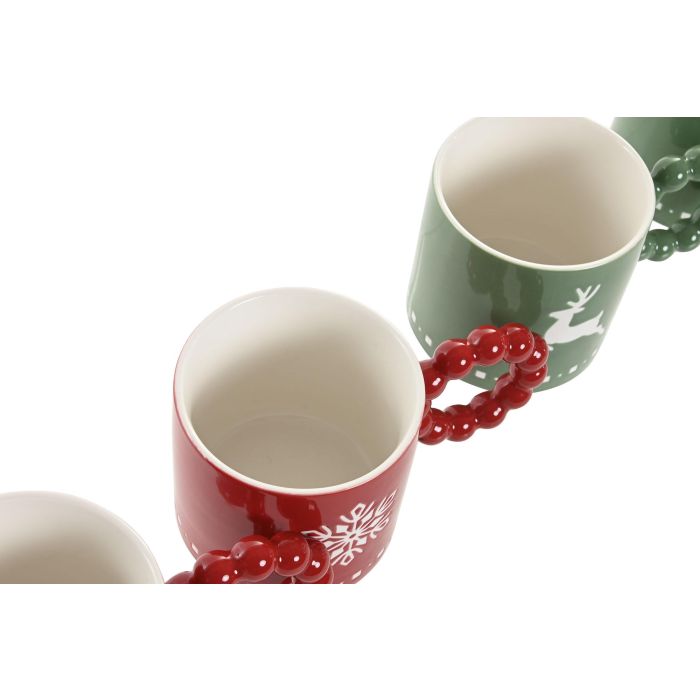 Mug Navidad Tradicional DKD Home Decor Rojo Verde 8 x 8 x 13.5 cm (12 Unidades) 2