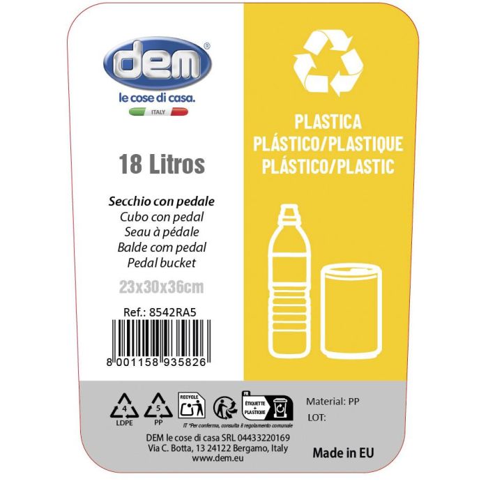 Cubo Con Pedal 18L Ecoponto Plastico (5 Unidades) 2