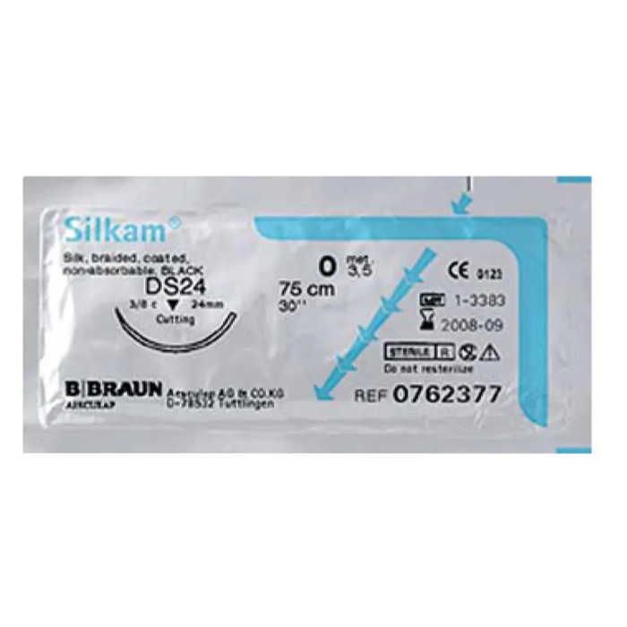B. Braun Silkam Black 0 Hs26 Sutura de seda natural no absorbible, 75 cm, 12 unidades B. Braun Silkam Black 0 Hs26 Sutura de seda natural no absorbible, 75 cm, 12 unidades