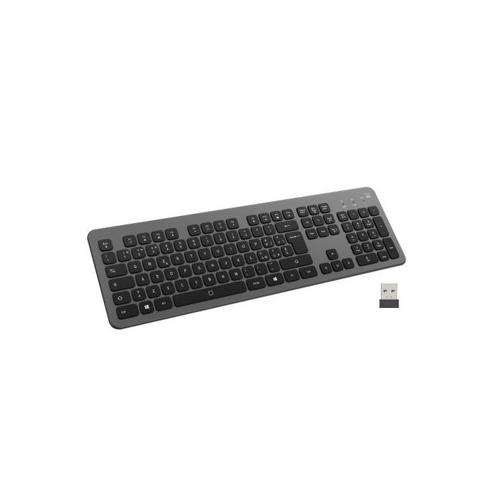 Ewent Ew3296 Teclado Inalámbrico Delgado, Conexión 2.4GHz/Bluetooth, Distribución Español (ES), Retroiluminación Blanca