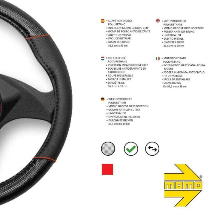 Funda Volante Momo Carbon Universal Negro Y Rojo 38-39 cm MOMLSWC013BR 2 Funda Volante Momo Carbon Universal Negro Y Rojo 38-39 cm MOMLSWC013BR 2