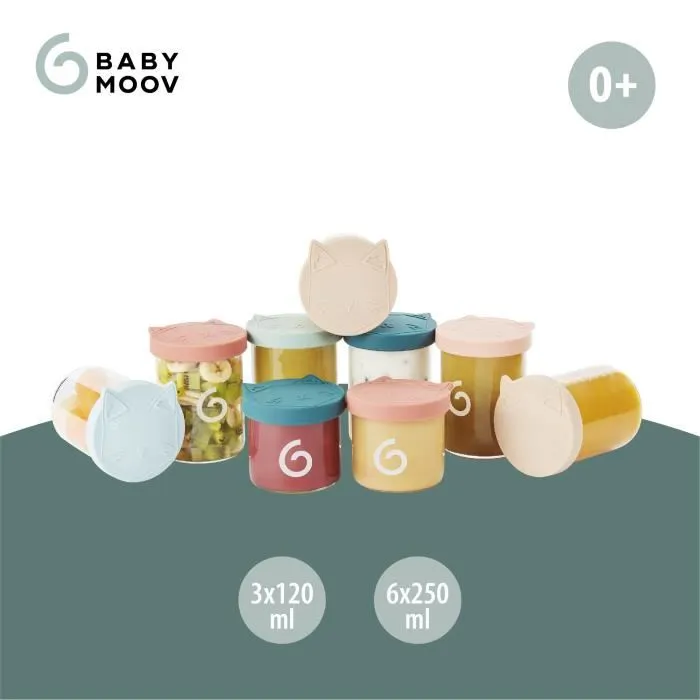 Babymoov BAB3661276175518 Macetas de Conservación de Vidrio de Borosilicato Graduado - 6x250ml + 3x120ml 2