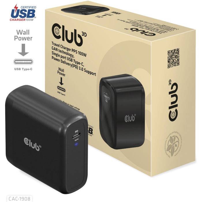 Club3D Ladegerät 1xUSB Typ C PD 100W. GaN retail 0 Club3D Ladegerät 1xUSB Typ C PD 100W. GaN retail 0
