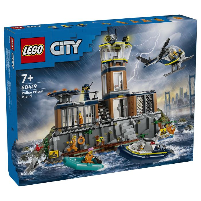 LEGO 60419 City Prisión de Policía de Aguas Profundas Juguete con Helicóptero Barco 7 Minifiguras Figura de Perro
