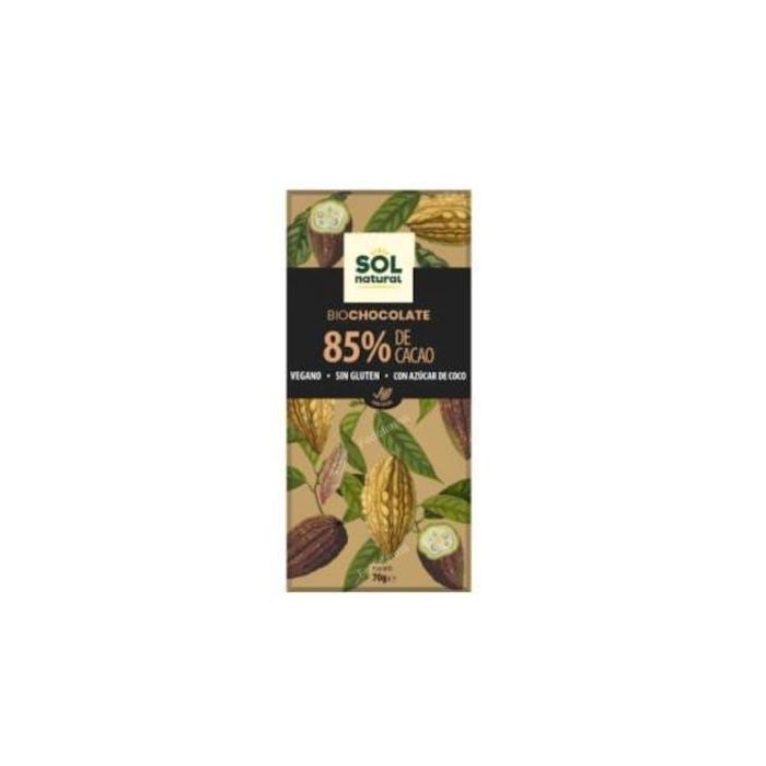 SOLNATURAL Chocolate Negro 85% Cacao Bio, Tableta 70g, Vegano y Sin Gluten con Azúcar de Coco