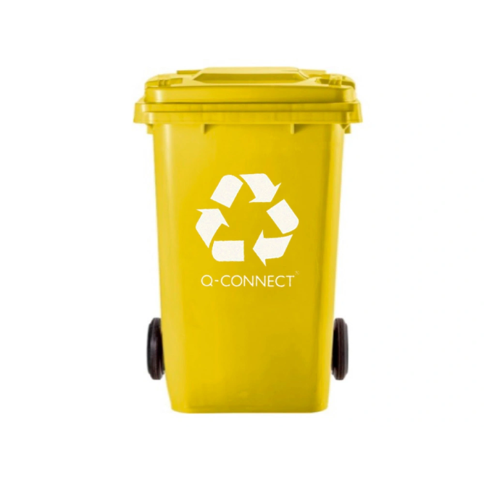 Q-connect Papelera Contenedor Plástico Amarillo para Plásticos y Envases Metálicos 100L con Tapa y Ruedas 750x470x370 mm 2