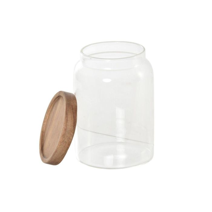 DKD Home Decor Bote Basicos Transparente Natural Vidrio Borosilicato Acacia Set 3 Piezas 10x20x10cm 1L/700ml 3
