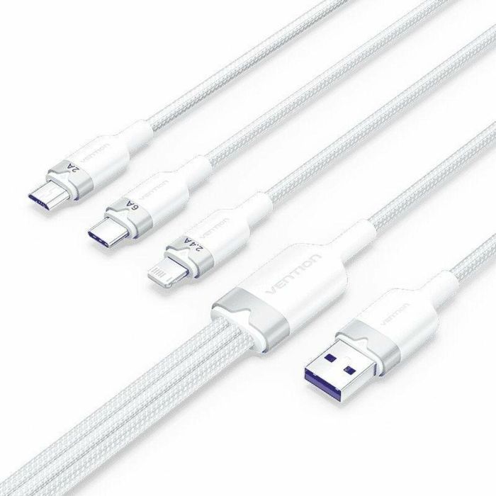 Cable USB 2.0 Lightning Vention CTRWG/ USB Macho/ USB Tipo-C Macho - MicroUSB Macho - Lightning Macho/ 1.5m/ Blanco