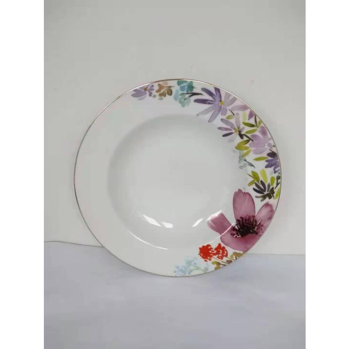 DKD Home Decor Shengda 21 Plato Shabby de Porcelana con Flores Multicolor Surtido Apto Microondas Lavavajillas 22x22x3 cm (12 Unidades)