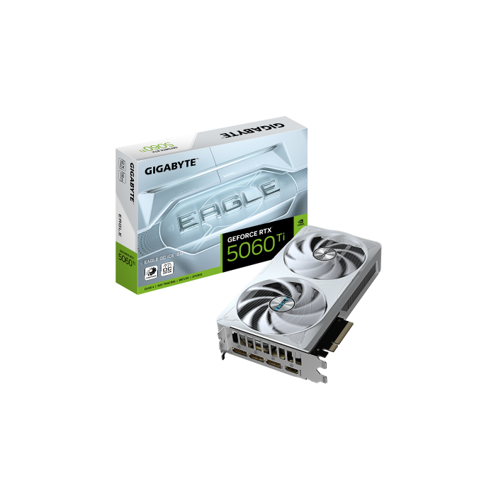 GIGABYTE GeForce RTX 5060 Ti EAGLE OC ICE 16G Tarjeta Gráfica – 16 GB GDDR7, 128 bits, PCI-E 5.0, 2617 MHz Frecuencia del núcleo, 3 x DisplayPort, 1 x HDMI, GV-N506TEAGLEOC ICE-16GD