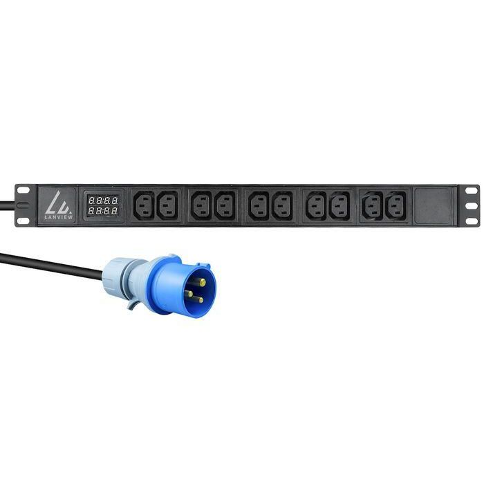 Lanview Regleta PDU Rack 19'' 1U, 3m, 16A, 10 tomas C13 con Medidor AMP para Gabinete IEC 60309 CEE
