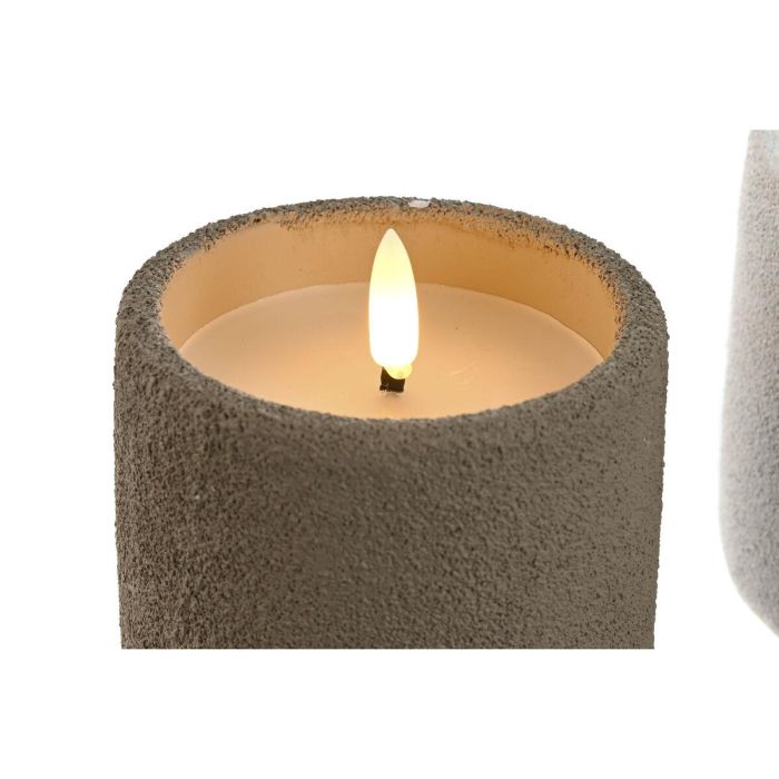 DKD Home Decor Vela LED Urban de Cera y Cemento, Colores Blanco y Marrón, Alto 11.5 cm, Diámetro 9 cm - Pack 2 Unidades 3