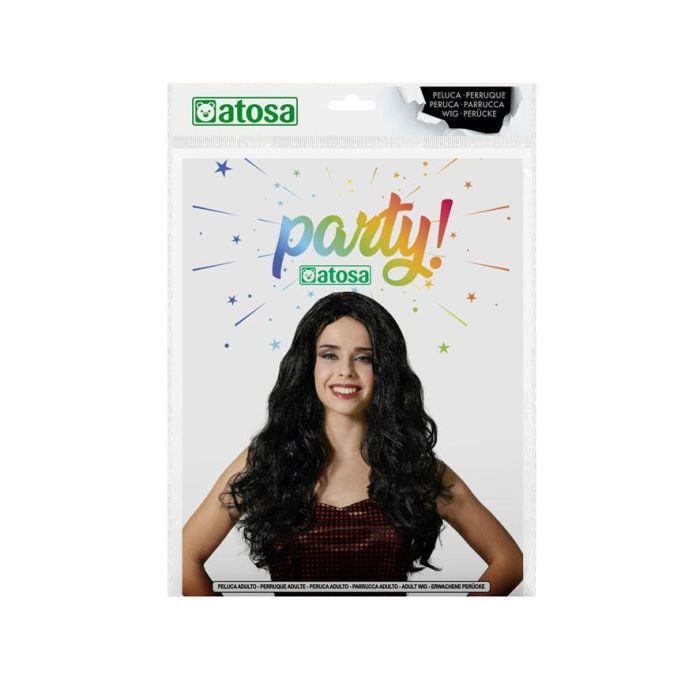 Peluca Larga Ondulada Negra para Disfraces Fantasía. Look Misterioso y Seductor: Hechicera, Diosa Noche. Gran Volumen y Acabado Brillante. 1