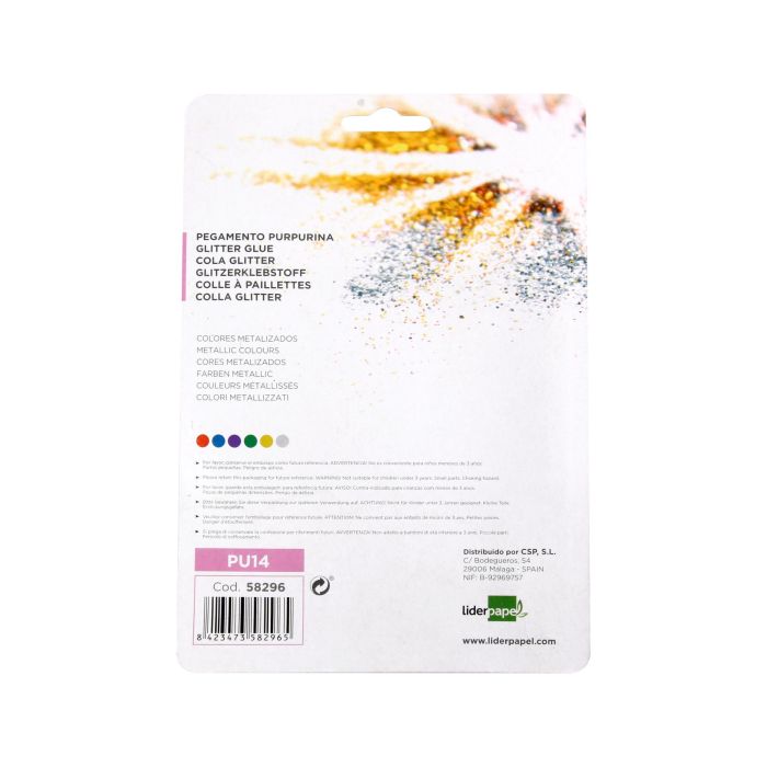 Purpurina Pegamento Liderpapel Fantasia Colores Metalicos Blister De 6 Unidades De 10 gr 3