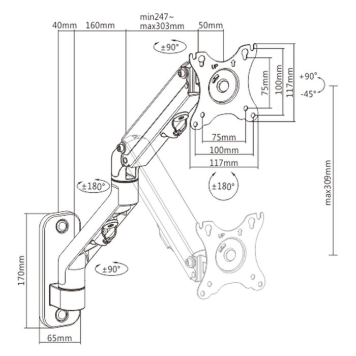 Gembird MA-WA1-02 soporte para monitor 68,6 cm (27") Pared Negro 3 Gembird MA-WA1-02 soporte para monitor 68,6 cm (27") Pared Negro 3