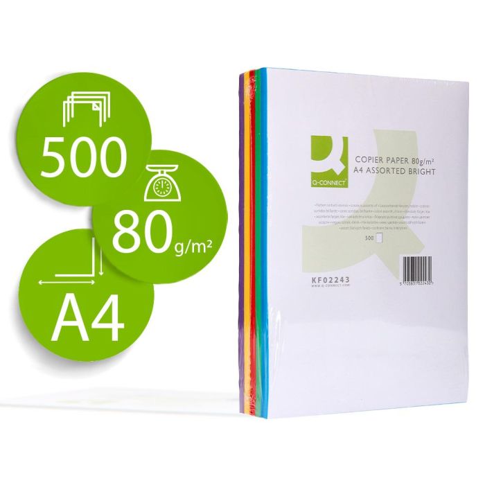 Papel Color Q-Connect Din A4 80 gr 5 Colores Surtidos Intensos Paquete De 500 Hojas