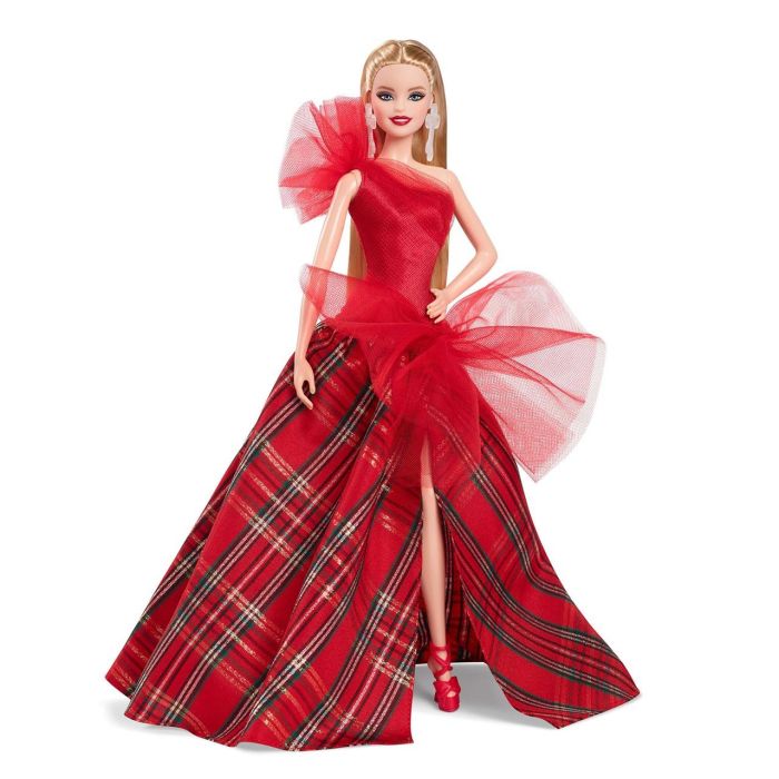 Muñeca barbie coleccion signature con vestido rojo a cuadros