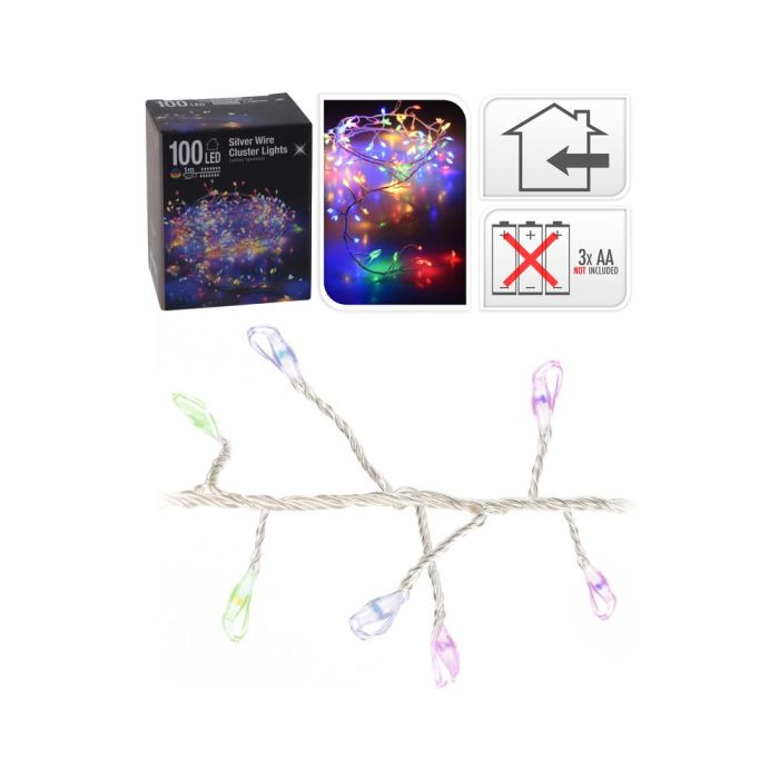 Guirnalda Tipo Espino Fija 100 Leds Multicolor, 1.5 Metros, 1 Metro Luz, Pilas AA 1