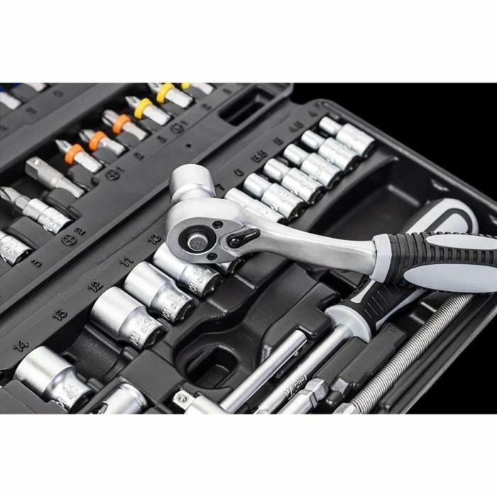 Connex Set de vasos y puntas 52 piezas con carraca reversible 72 dientes, vasos de Cromo Vanadio y estuche. Ideal para bricolaje y taller 1 Connex Set de vasos y puntas 52 piezas con carraca reversible 72 dientes, vasos de Cromo Vanadio y estuche. Ideal para bricolaje y taller 1