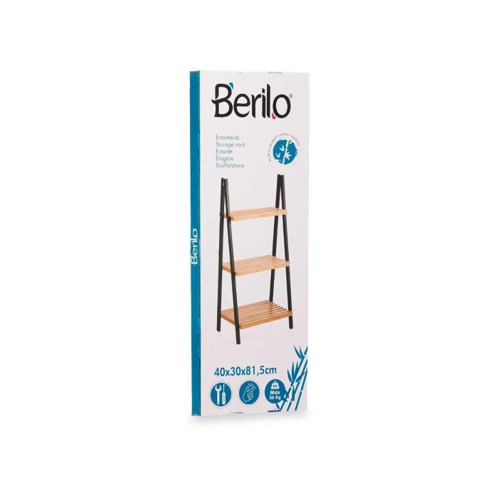 Berilo Estantería Escalera 3 Estantes Bambú Negro 84x30x81.5 cm 2