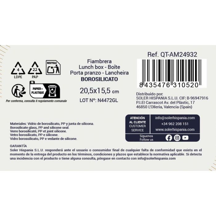 Fiambrera Rect.Hermet 20.5X15.3Cm 1L Ambare (6 Unidades) 2