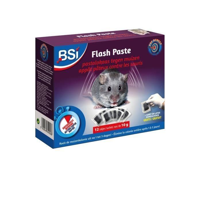 Repelente de ratas y ratones 120g - BSI - Eficacia radical - Flash Paste - 12 sobres de pasta de 10g listos para usar