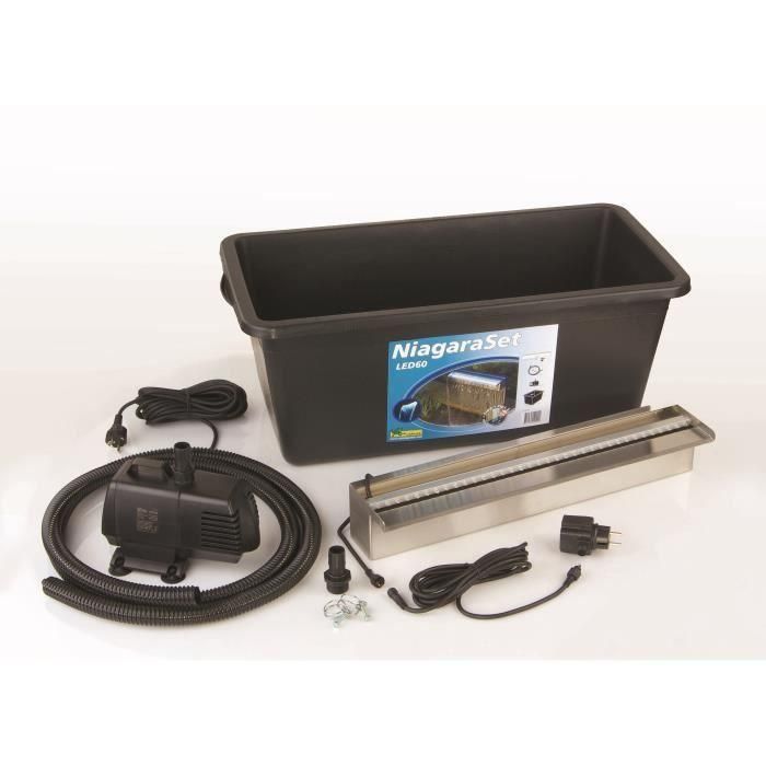 Ubbink Kit Cascada Niagara 60 LED Cuchilla Agua Acero Inoxidable 60 cm Bomba 3900L/h Depósito 65L Altura Máx. 50cm