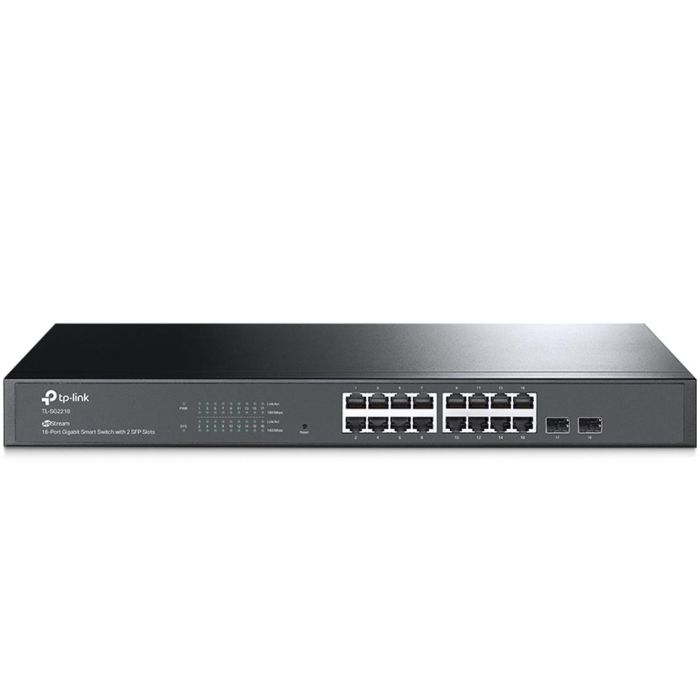 TP-LINK Switch inteligente JetStream ? Gigabit de 16 puertos RJ45 con 2 ranuras SFP Gigabit. TP-LINK Switch inteligente JetStream ? Gigabit de 16 puertos RJ45 con 2 ranuras SFP Gigabit.