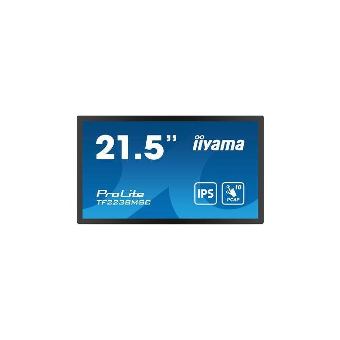 Iiyama Monitor Táctil 22" Full HD IPS TF2238MSC-B1, 1920x1080, HDMI, DP, USB, VESA 100x100, Negro