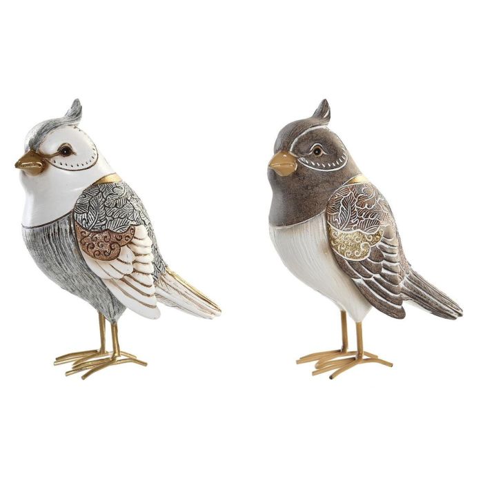 Figura Decorativa DKD Home Decor Beige Blanco Resina Pájaro Moderno (12,5 x 7 x 16 cm) (2 Unidades)