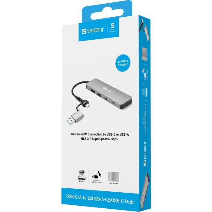 Sandberg Hub USB-C/A a 2x USB-A y 2x USB-C para Ordenador: Amplía Puertos USB-C y USB-A. Conecta Dispositivos Simultáneamente. Plug & Play. 3 Sandberg Hub USB-C/A a 2x USB-A y 2x USB-C para Ordenador: Amplía Puertos USB-C y USB-A. Conecta Dispositivos Simultáneamente. Plug & Play. 3