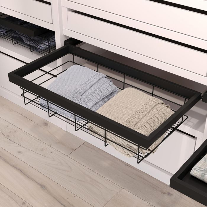 Emuca Kit de cesta de alambre y bastidor de guías con cierre suave para armario, regulable, módulo 900mm, Negro texturizado 1