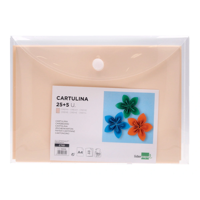 Liderpapel Cartulina A4 180g/m2 Crema Paquete 25+5 Hojas en Carpeta con Cierre Velcro 5