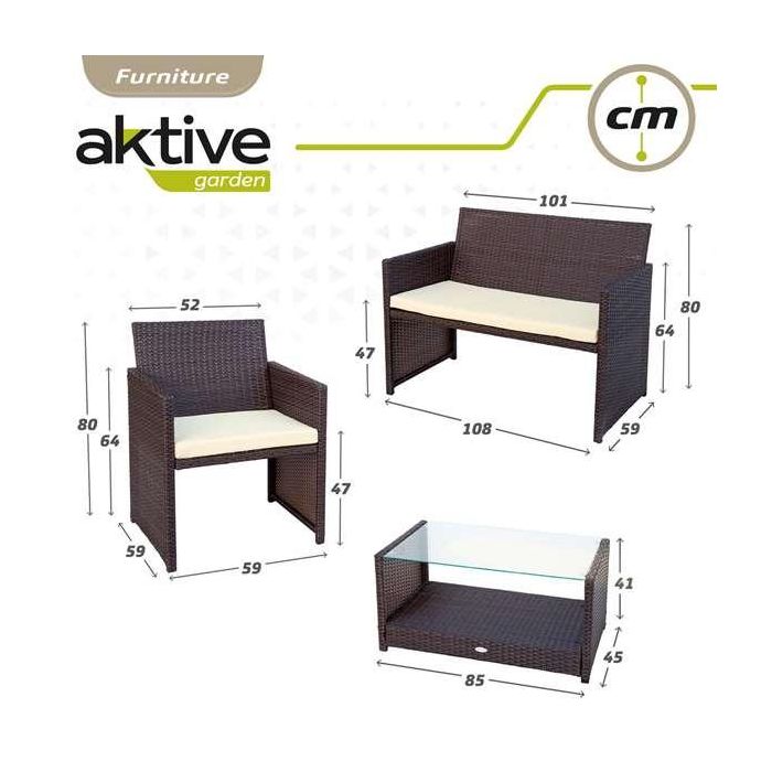 Conjunto de sofá (108x59x76 cm) + 2 sillones (59x76 cm) + mesa (85x45x41 cm) aktive 1 Conjunto de sofá (108x59x76 cm) + 2 sillones (59x76 cm) + mesa (85x45x41 cm) aktive 1