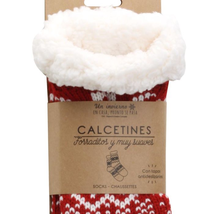Sensly Par Calcetines Talla 36-41 Rojos Cálidos Interior Sherpa Antideslizantes 3