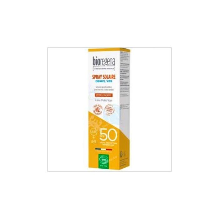 BIOREGENA Spray Solar Niños SPF50 Hipoalergénico Bio 90ml - Filtro Mineral Natural para Piel Sensible Sin Efecto Blanco