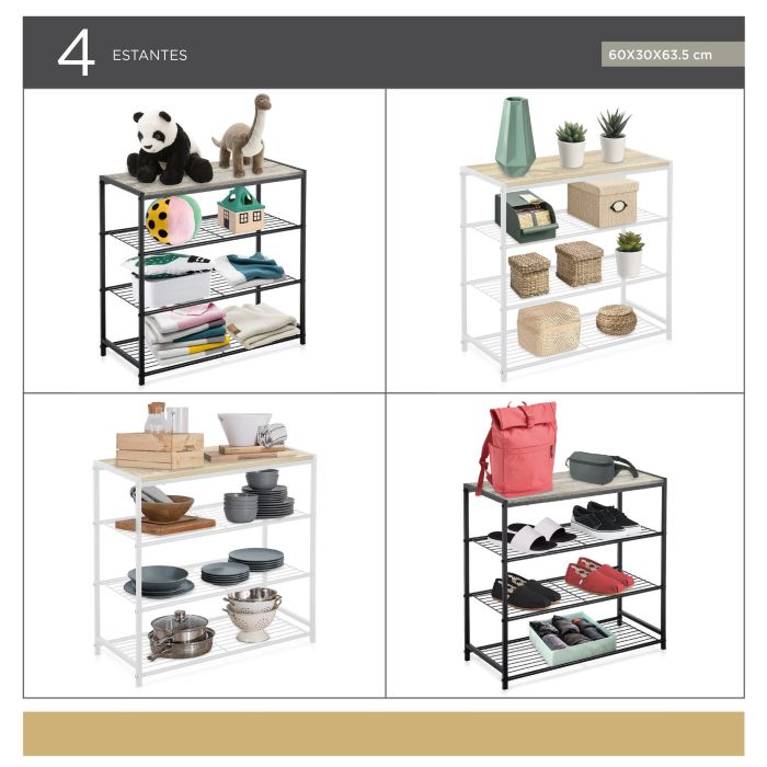 Confortime Estantería de 4 Niveles en Metal y Madera Negra (3 Unidades) 8