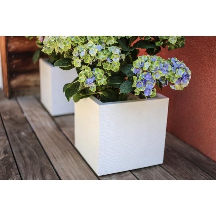 EDA PLASTIQUE Caja de flores cuadrada Graphit Up - 21 L - 29.5 x 29.5 x 29.5 cm - Cerusie blanco 4